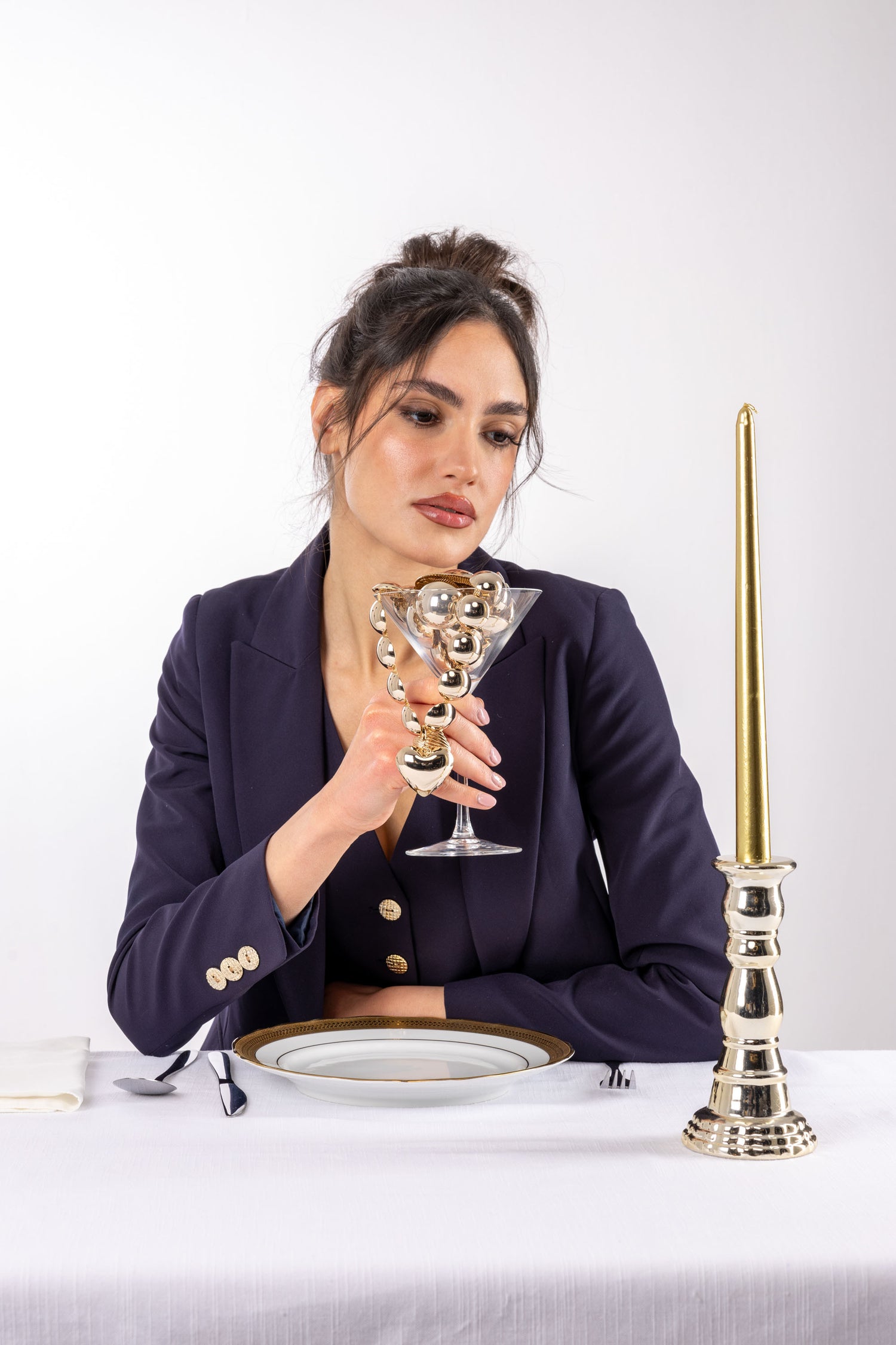 Collana Sfere e Cuore in Ottone Placcato Oro con Design Elegante e Romantico Valentina Lux