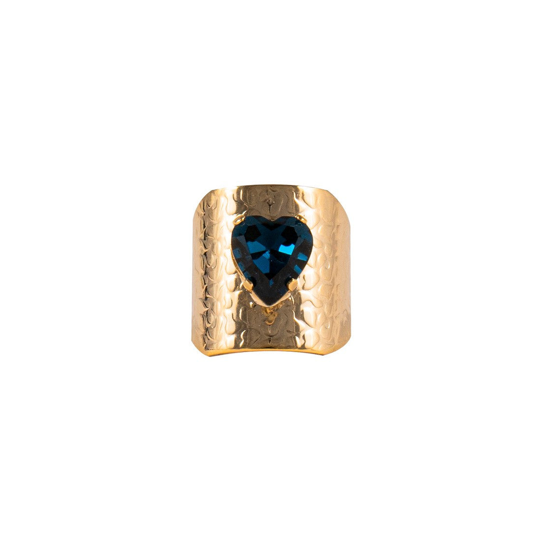 Anello fascia larga martellata con dettaglio cuore medio in pietra