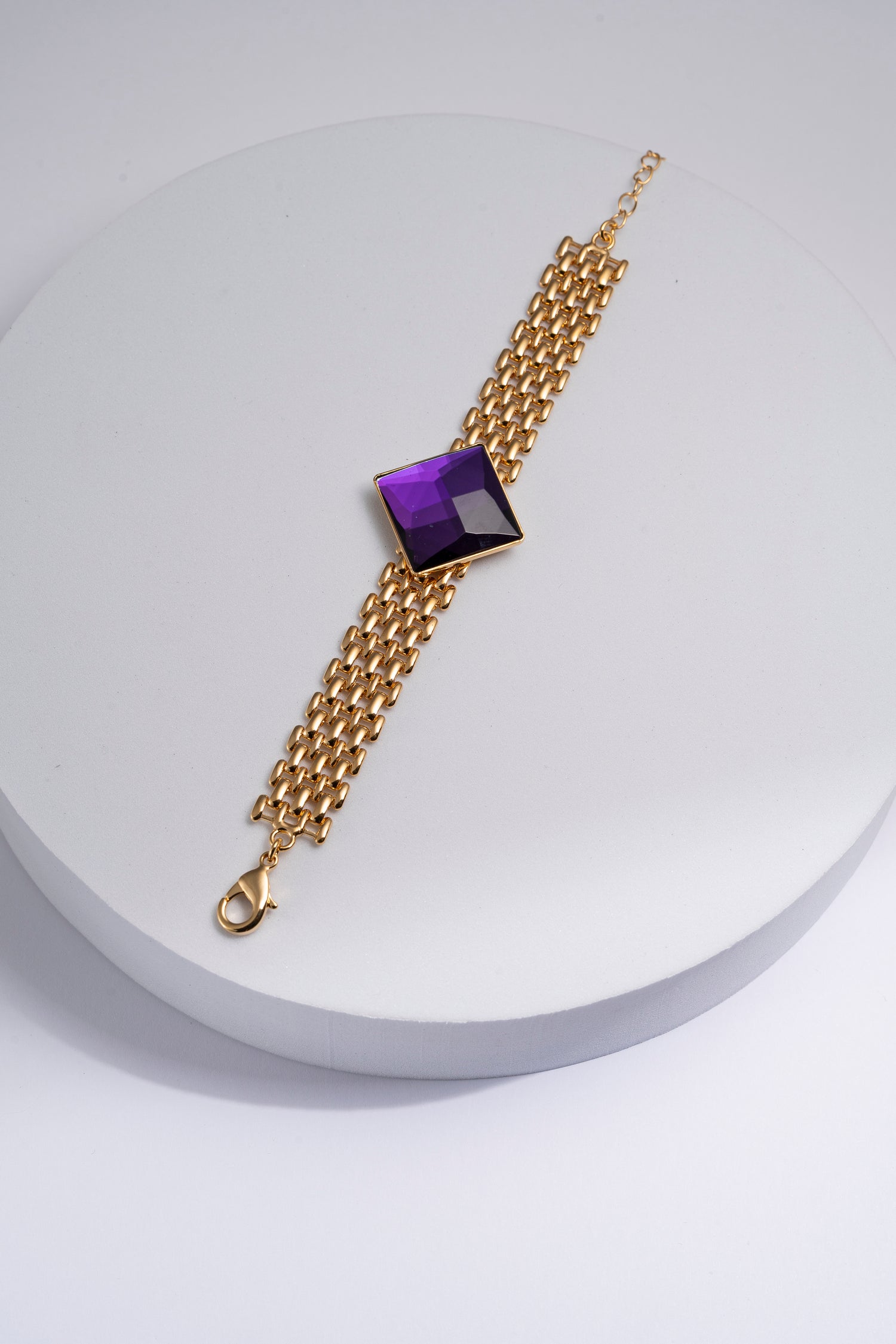 Bracciale dorato con pietra Amethyst quadrata Royal Square