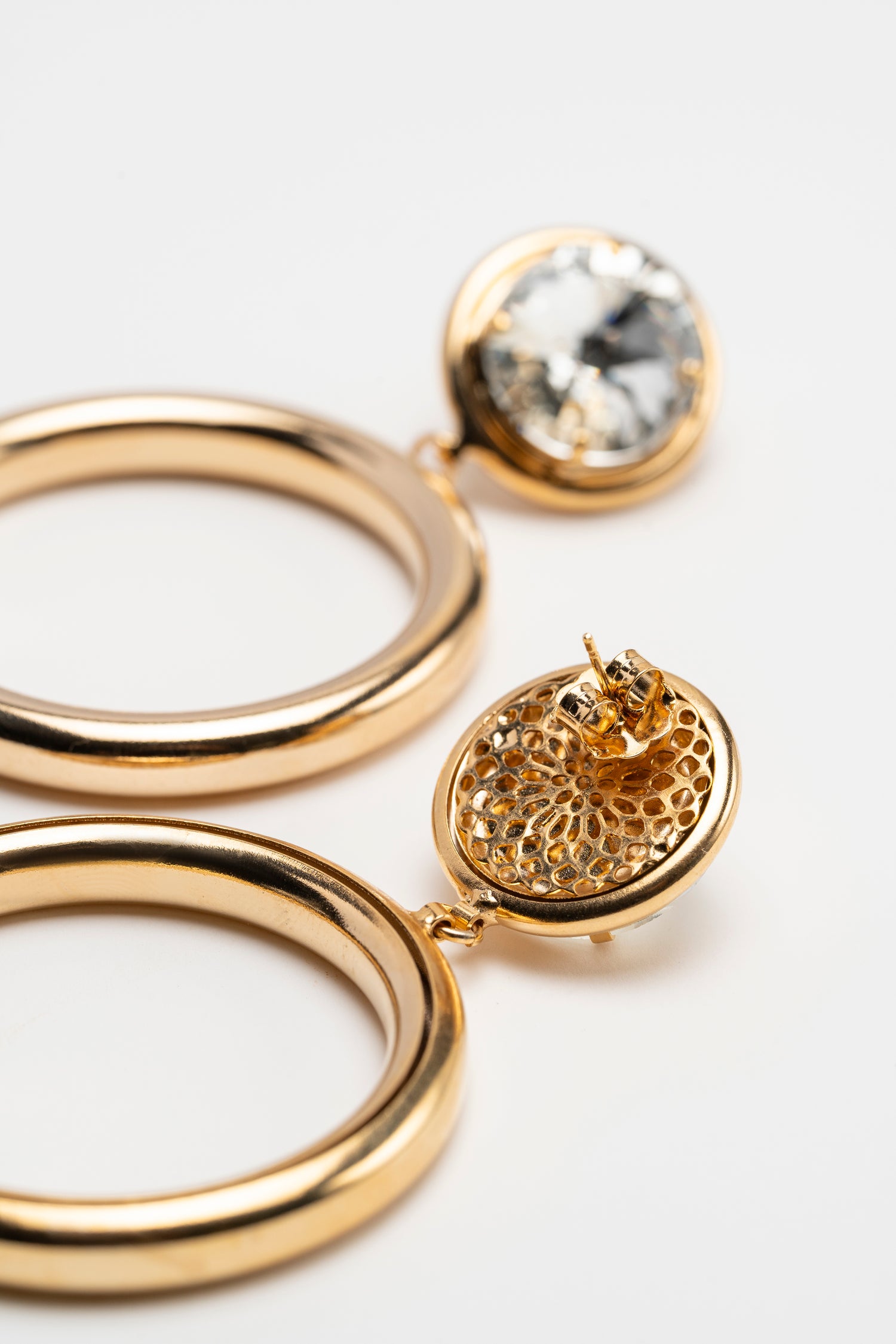 Orecchini Luce D'Oro Pendenti Cerchio Oro con Punto Luce Cristallo