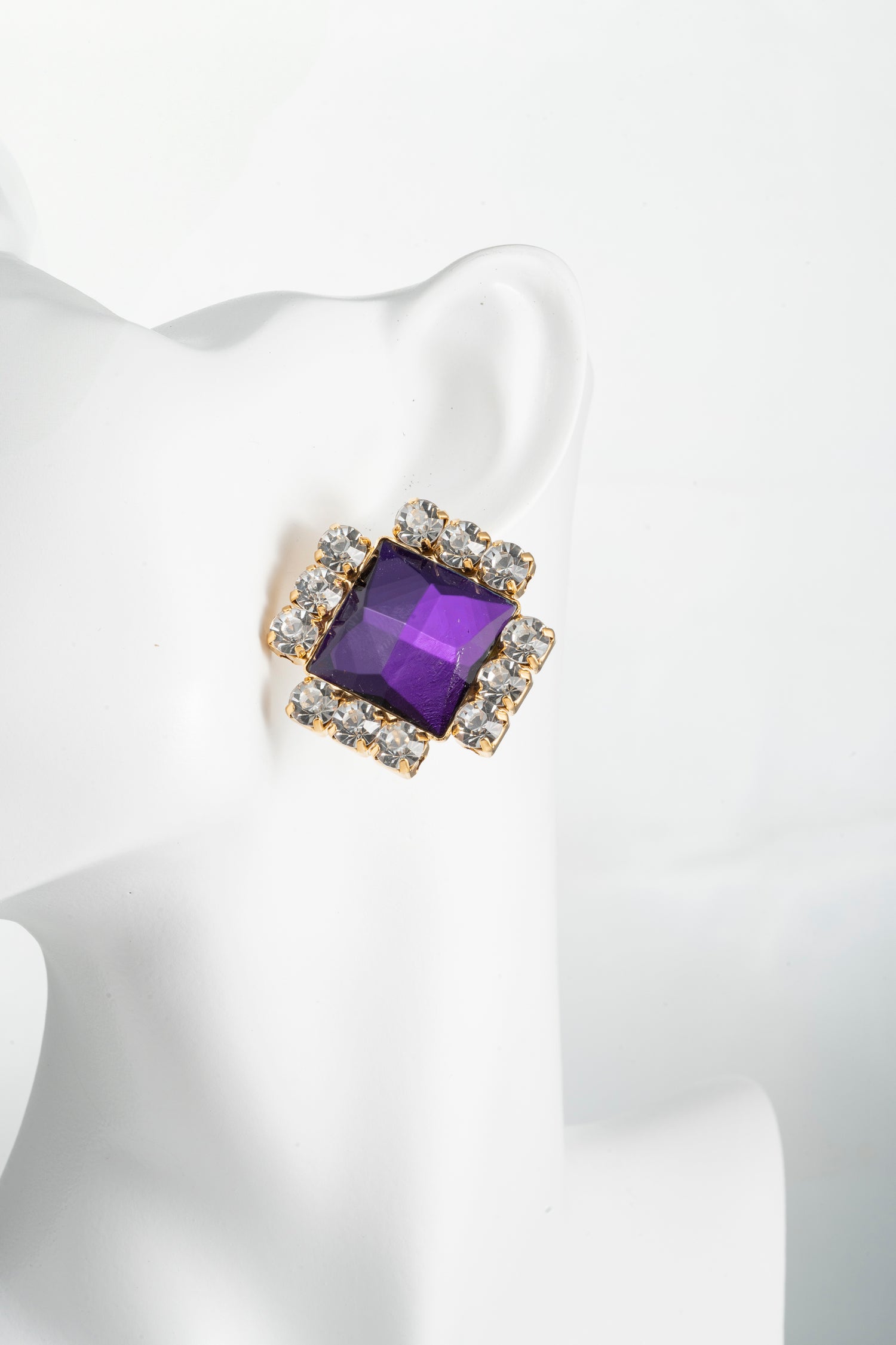 Orecchini Quadrati con Cristalli e Pietra Viola Royal Spark