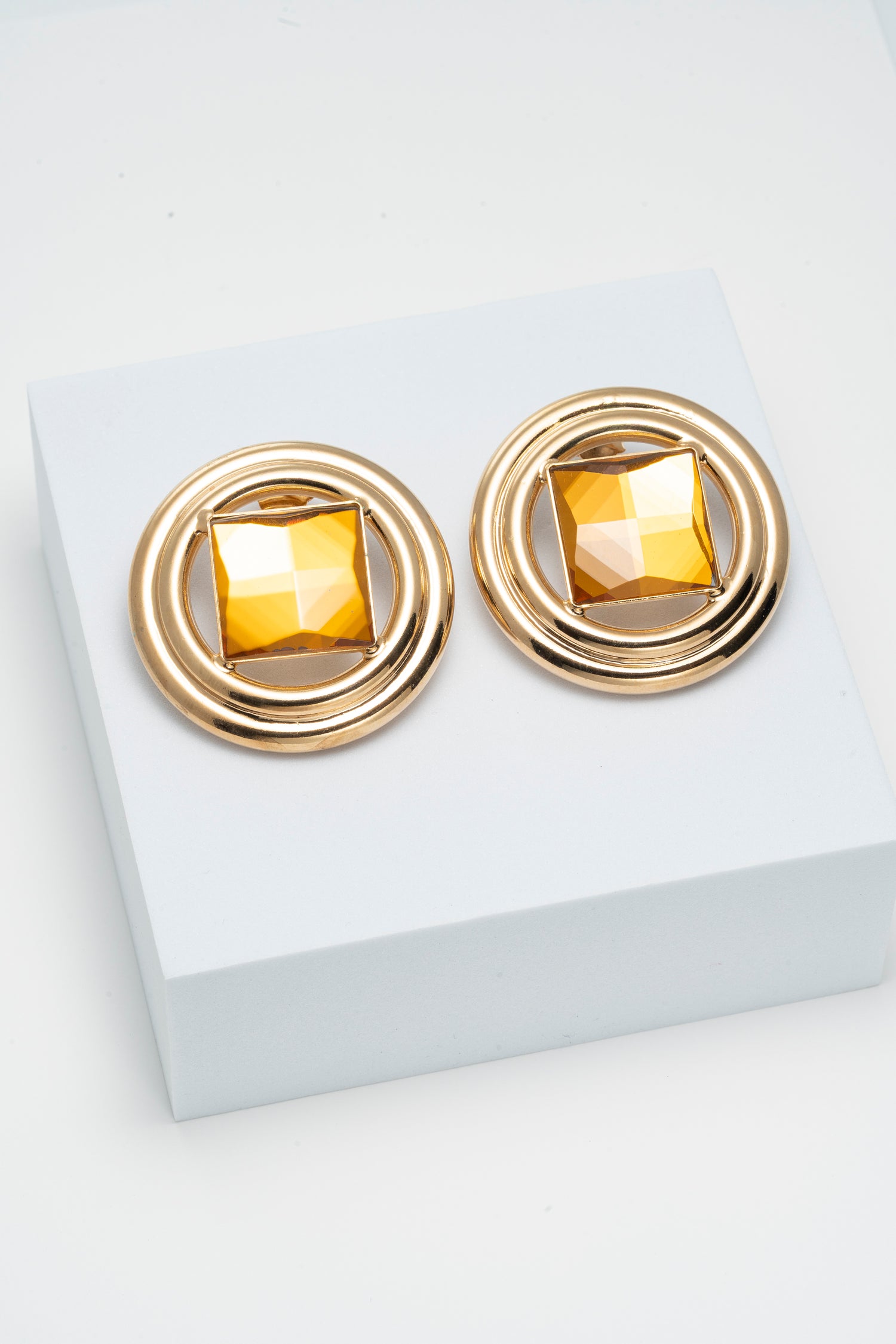 Orecchini Geometrici con Pietra Topaz Golden Orbit