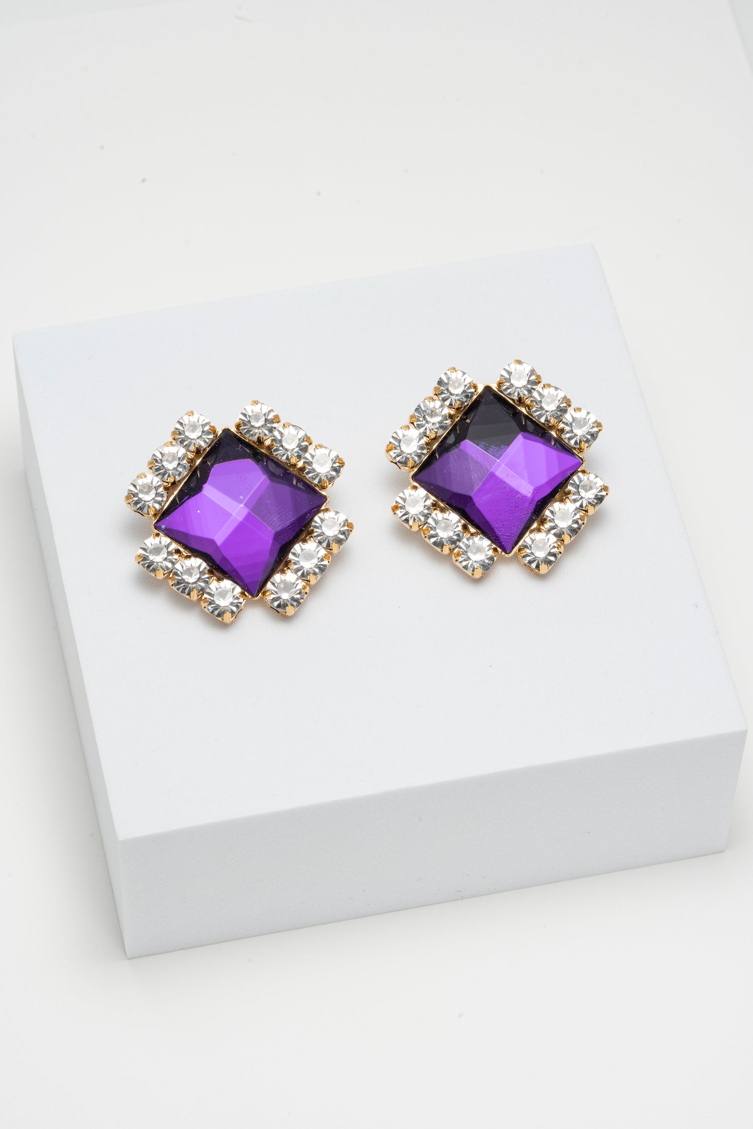 Orecchini Quadrati con Cristalli e Pietra Viola Royal Spark