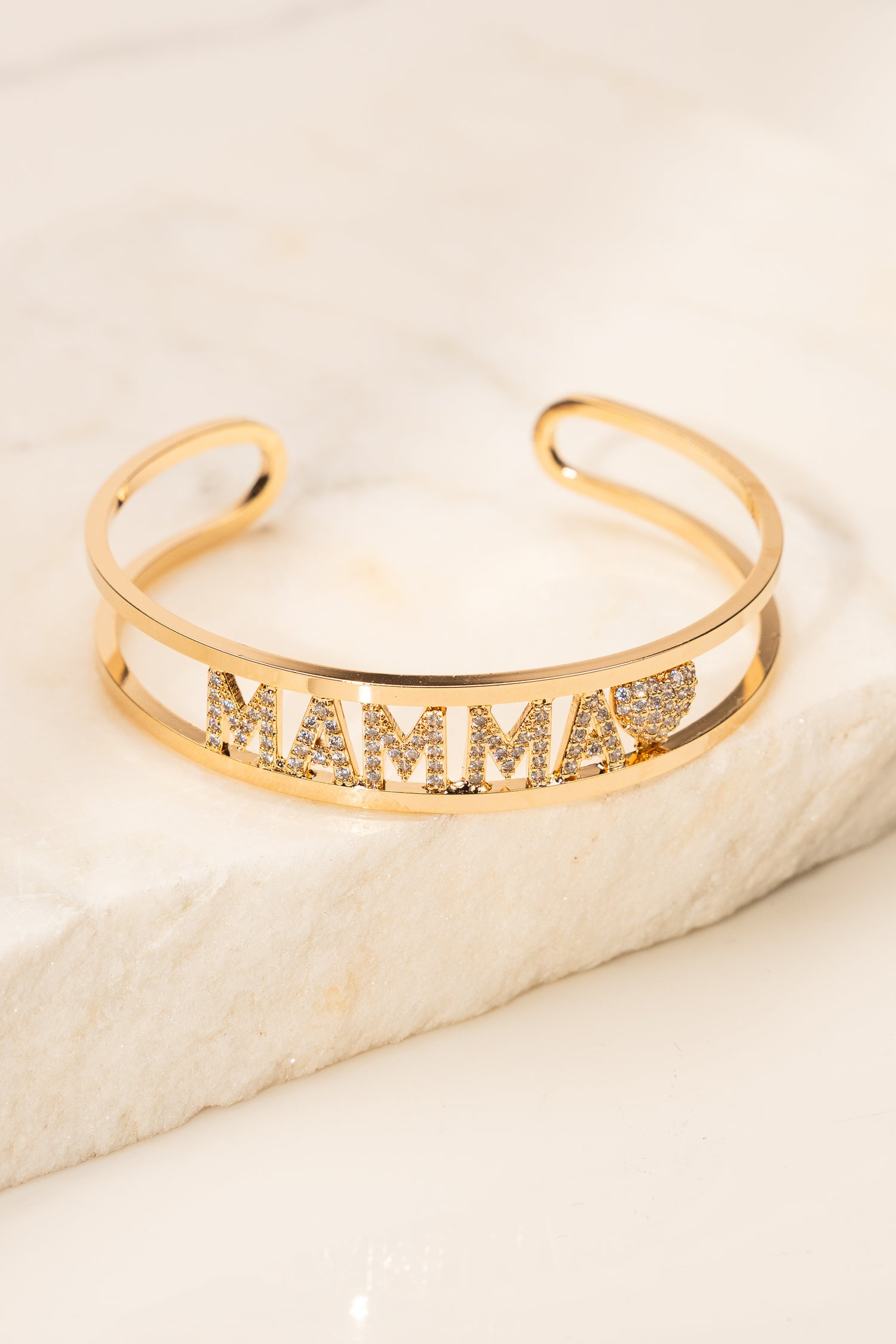 Bracciale Rigido Aperto Mamma Cuore in zirconi