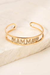 Bracciale Rigido Aperto Mamma Cuore in zirconi