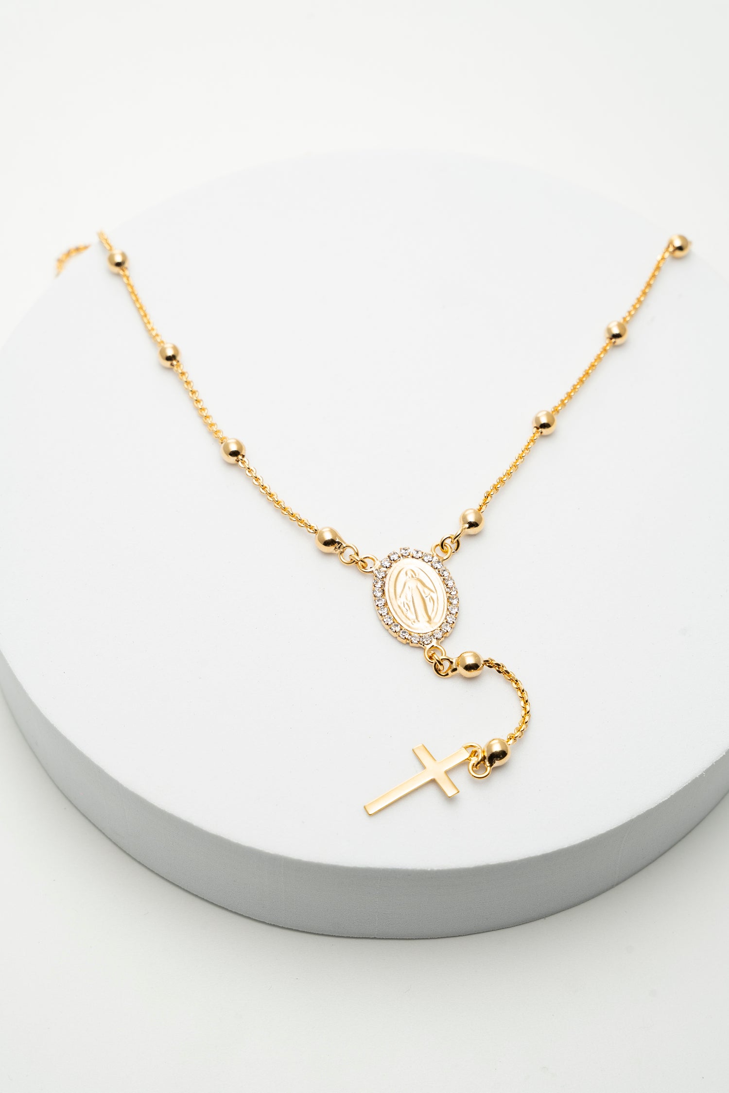 Collana Rosario Dorata con Medaglia e Croce con Strass Fede Miracolosa