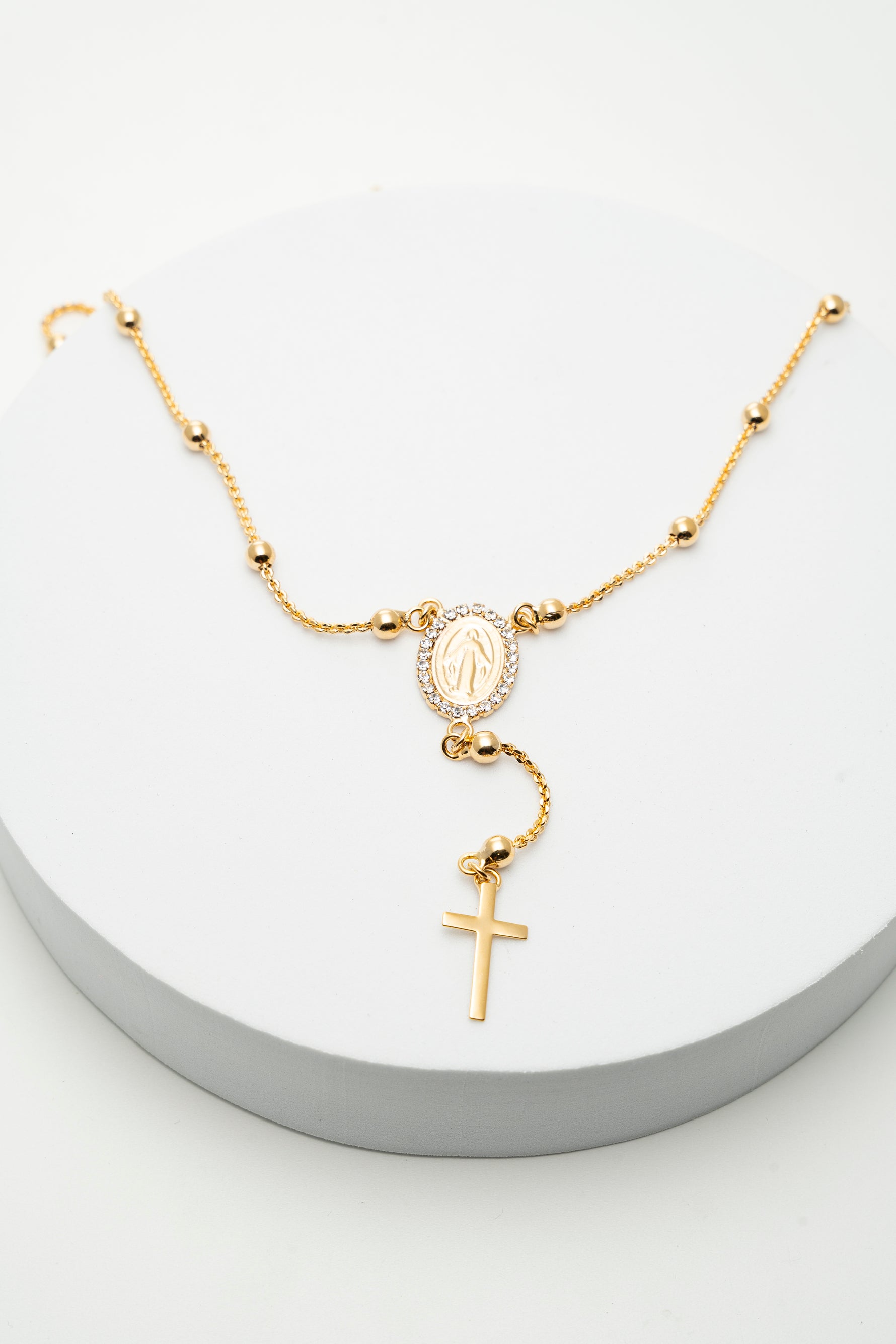 Collana Rosario Dorata con Medaglia e Croce con Strass Fede Miracolosa