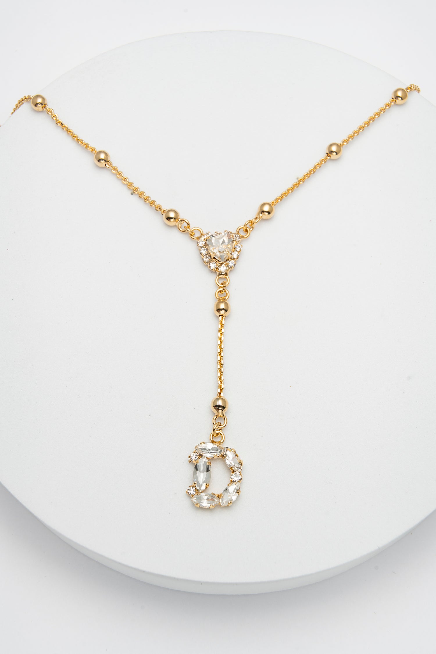 Collana Iniziale con Catena a Sfere e Strass Lettera d’Amore