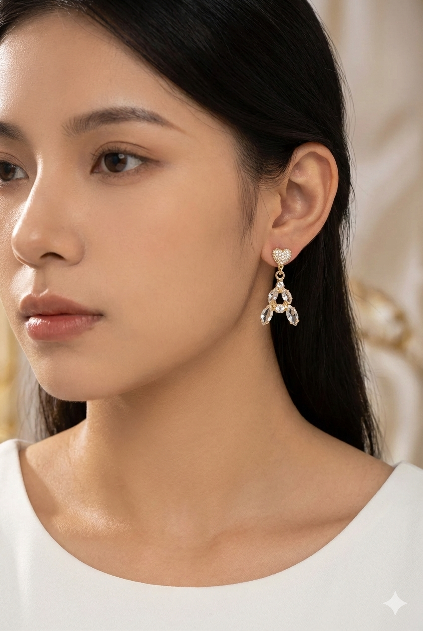 Orecchino Lettera d’Amore  Cuore in Zirconi Personalizzabile