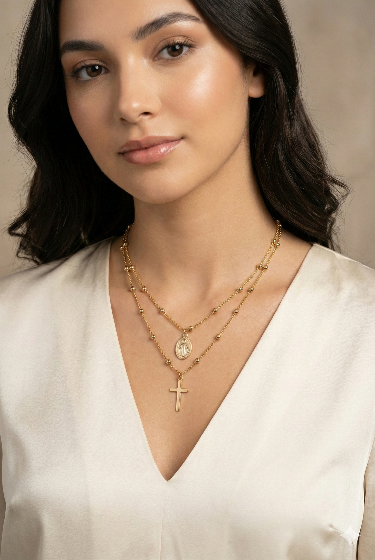 Collana Rosario Dorata a Doppio Filo Amuleto Portafortuna